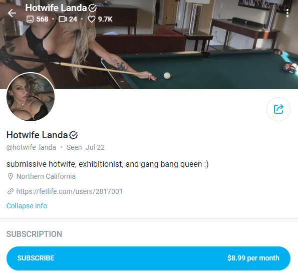 Hotwife Landa (@hotwife_landa) Captura de pantalla de la cuenta hotwife Onlyfans.