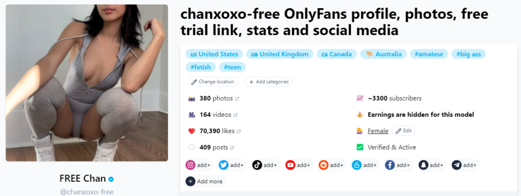 Kostenloses OnlyFans ohne Kreditkarte @chanxoxo-free Fansmetric-Seiten-Screenshot