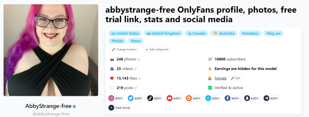 Kostenloses OnlyFans ohne Kreditkarte @abbystrange-free Fansmetric-Seiten-Screenshot