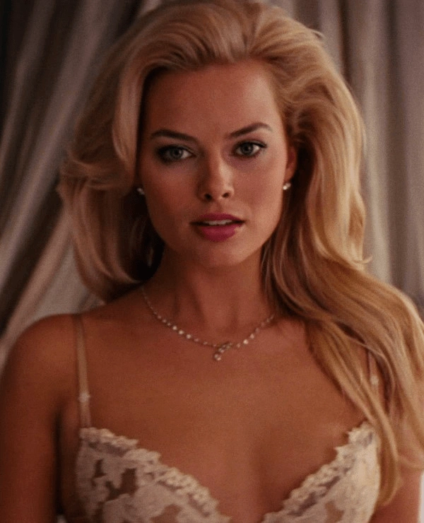 Margot Robbie wearing a lingerie in The Wolf of Wall Street.